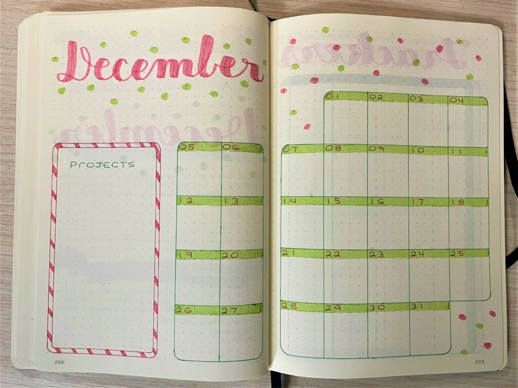 Christmas Bullet Journal monthly spread