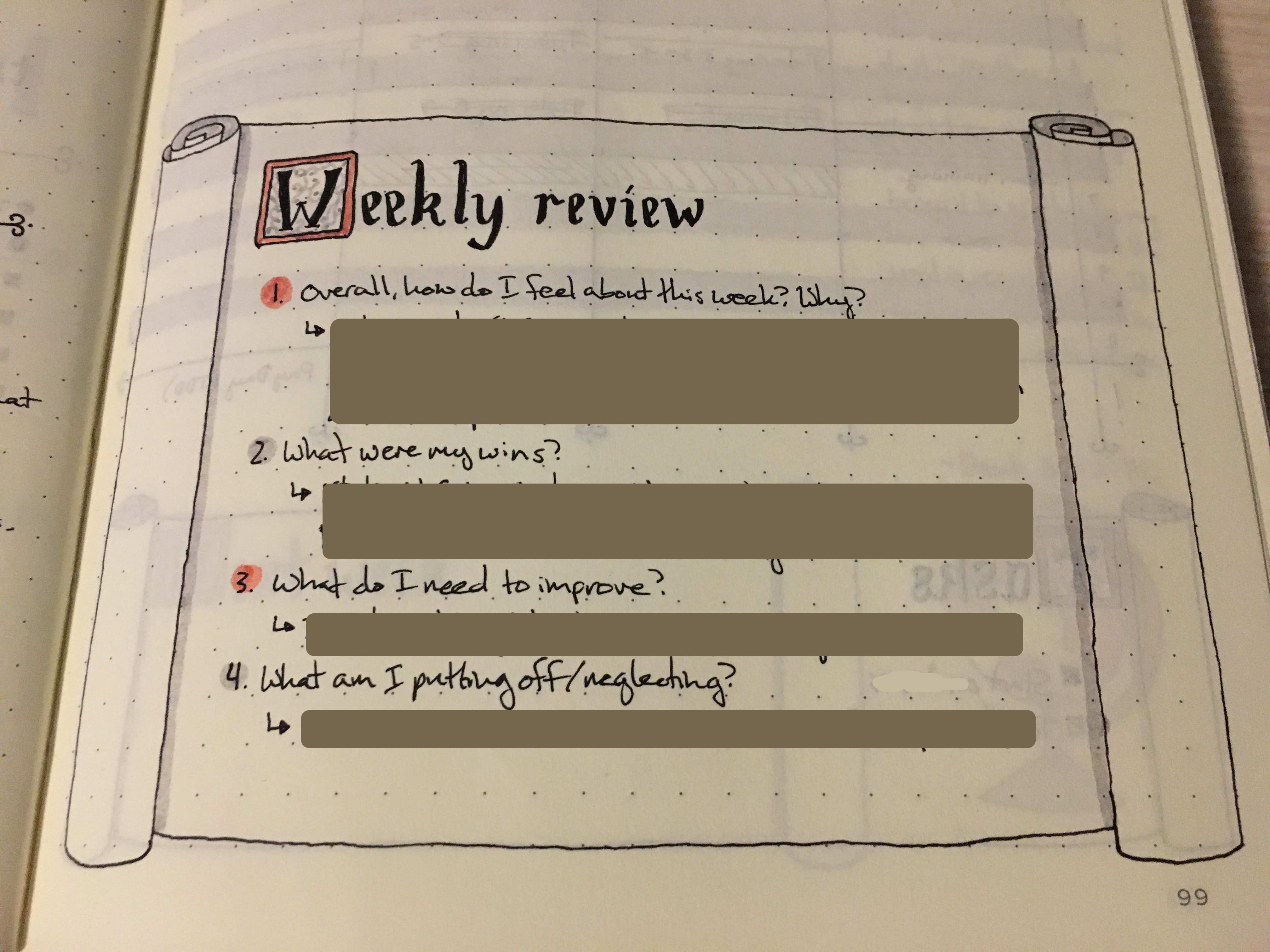 Bullet Journal Weekly Review Questions
