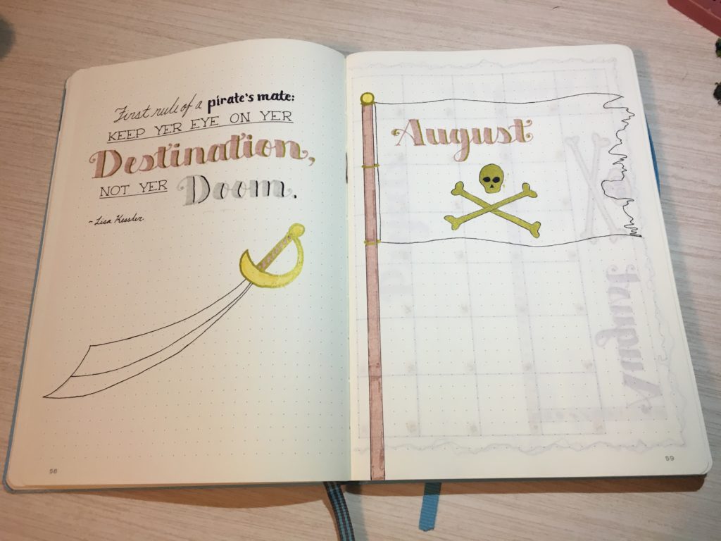 August Bullet Journal Cover Page Pirate Quote