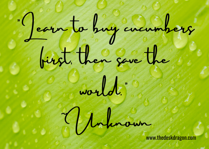 Learn to buy cucumbers then save the world quote