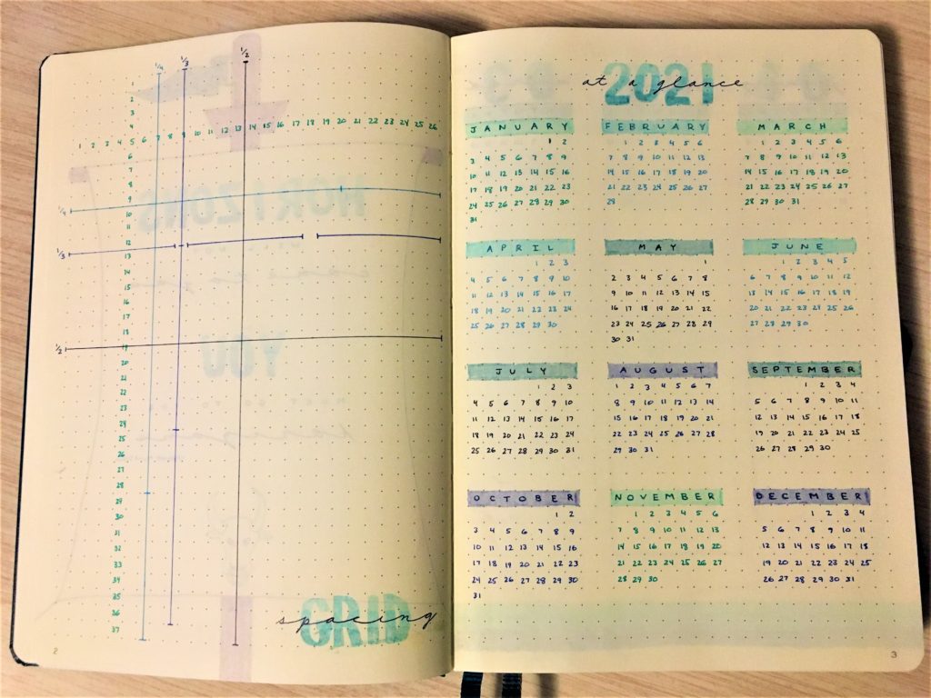 New Bullet Journal: grid spacing & 2021 at a glance