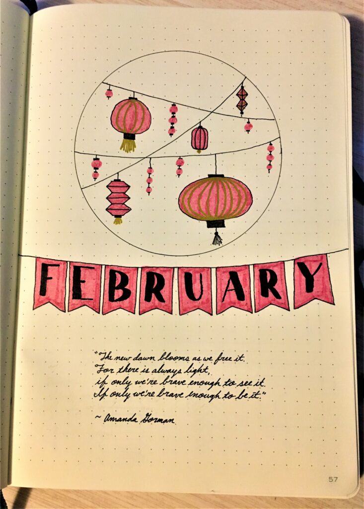 February Bujo Cover Page Lunar New Year