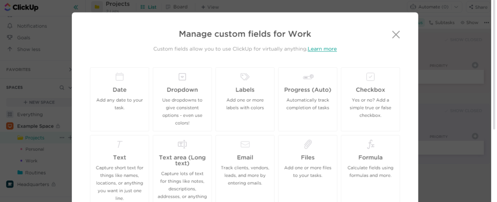 Using ClickUp custom fields