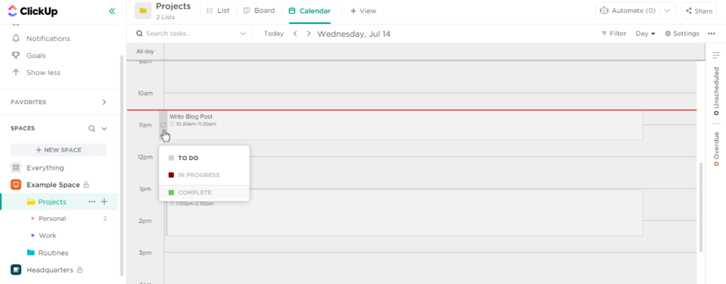 Using ClickUp for time blocking