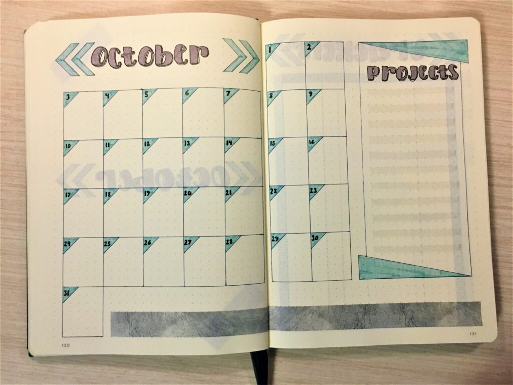 Blue & Gray bullet journal monthly spread