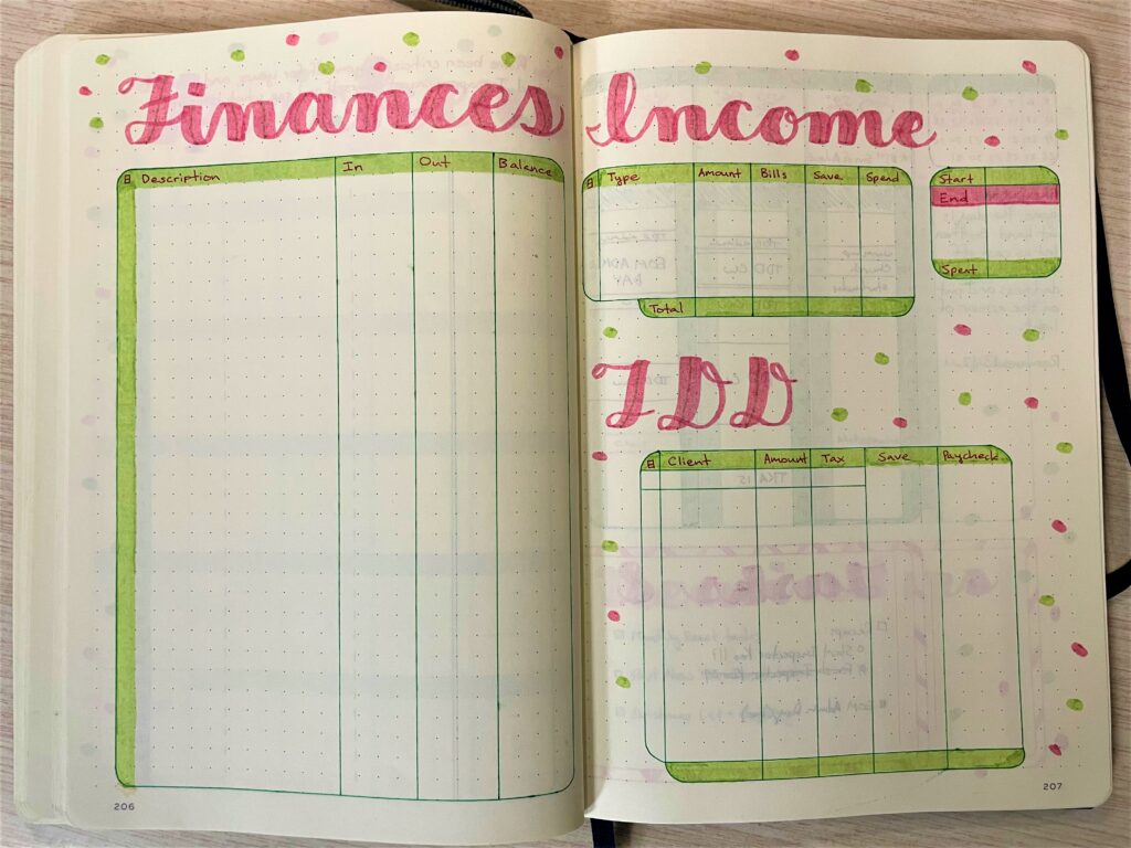 Christmas colors bullet journal finance trackers