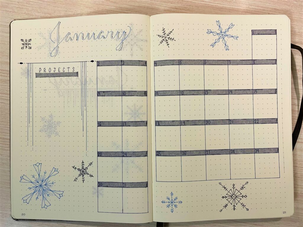 January snowflake monthly spread